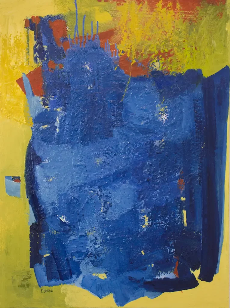Suspended blue painting